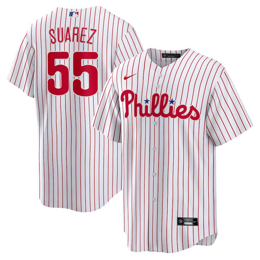 Men Philadelphia Phillies 55 Ranger Suarez Nike White Home Replica Player MLB Jersey